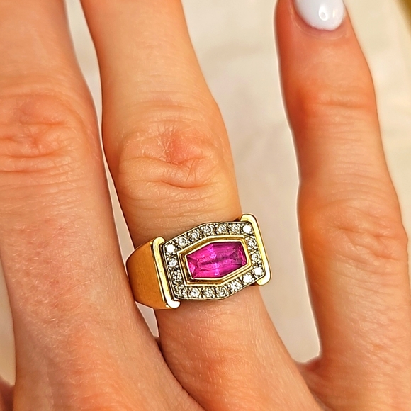 Pink Sapphire and Diamond Ladies Ring - Size 6 - Picture 3 of 10